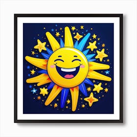 Lovely smiling sun on a blue gradient background 99 Art Print