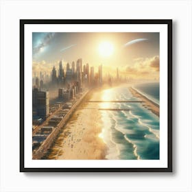 Beach City In Space - Futuristic Art Art Print