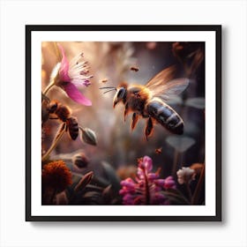 Bees And Flowers 1 Art Print