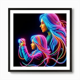 Neon Mother And Daughter Art Print