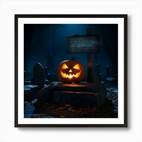 A Sinisterjack O Lantern Grinning Wildly Cast In Eerie Luminescence By The Ambient Night Fear Lur (2) Art Print