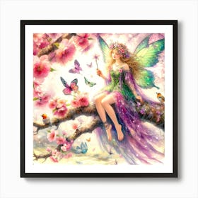 Fairy In Cherry Blossoms Art Print