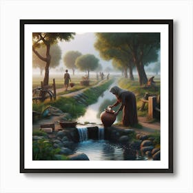 Woman Watering The Garden Art Print