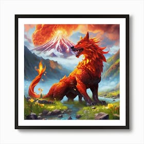 Red dragon wolf Art Print