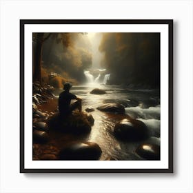 Man Sitting By A River Art Print