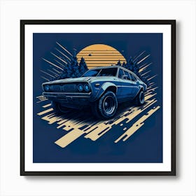 Car Blue Artwork Of Graphic Design Flat (116) Art Print