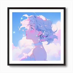 Anime Girl In The Clouds Art Print