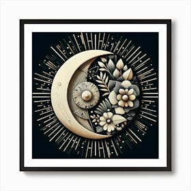 Moon And Flowers 4 Art Print