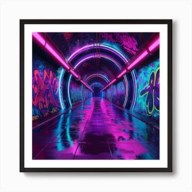 Neon Tunnel With Graffiti Art Print