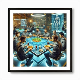 A Group Of Factory Workers Enjoying Traditional Me Art Print