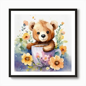 Teddy Bear In Cup style watercolor Art Print