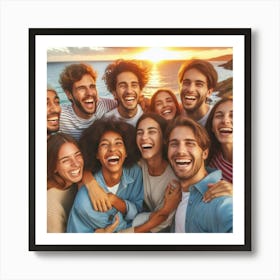 Group Of Friends At The Beach Art Print