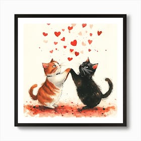 Dancing Cats Under Falling Heart 7 Art Print