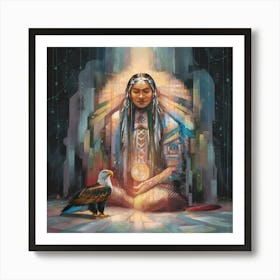 Native American Woman With Eagle 1 Art Print