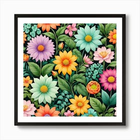 Floral Seamless Pattern 16 Art Print