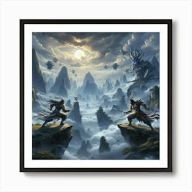 Two Asian Warriors Fighting Art Print