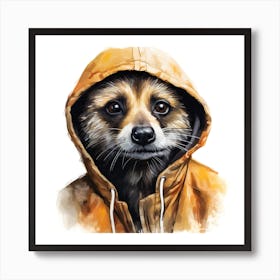 Watercolour Cartoon Meerkat In A Hoodie 7 Art Print