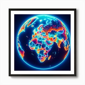 Earth Globe With Neon Lights Art Print