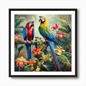 Parrots In The Jungle Art Print