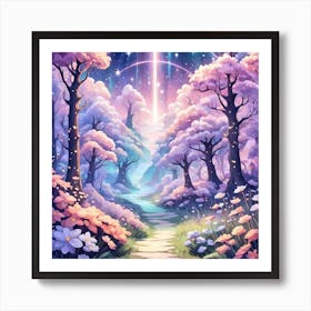 A Fantasy Forest With Twinkling Stars In Pastel Tone Square Composition 212 Art Print