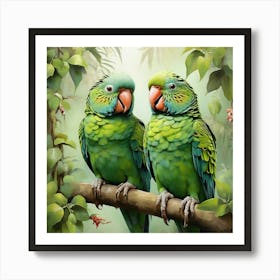 Green Jungle Parakeets Art Print 0 Art Print