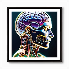 Human Brain With A Computer Art Print