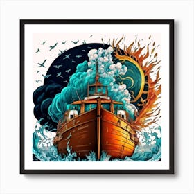 A sailing boat in the middle of the sea 9 Art Print