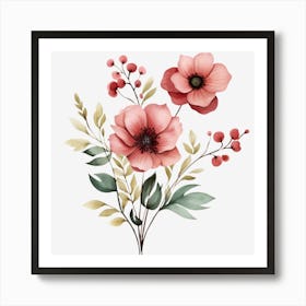 Pink Flowers On A Black Background 1 Art Print