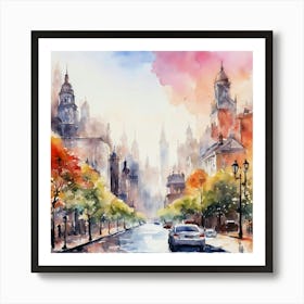 Watercolor Of A City Street Art Print