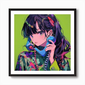 Anime Girl Talking On The Phone 3 Art Print