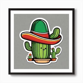 Mexico Cactus With Mexican Hat Sticker 2d Cute Fantasy Dreamy Vector Illustration 2d Flat Cen (2) Art Print