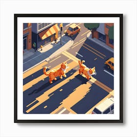 Two Cats Crossing The Street Art Print