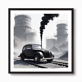 Old Car On Train Tracks Art Print