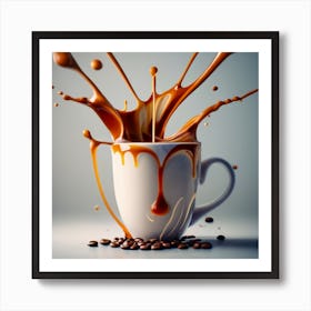 COFFEE TIME - showcasing splashes of coffee beans including caramel, vanilla-flavored, foam, steam, syrup. Art Print