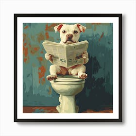 Dog Reading Newspaper On Toilet 1 Art Print