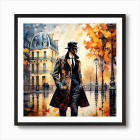 Abstract Puzzle Art French man in Paris Art Print