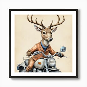 Deer On A Motorcycle 4 Art Print