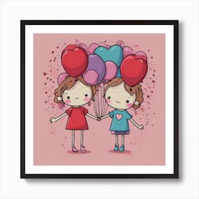 Two Girls Holding Balloons Art Print