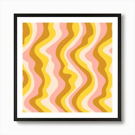 GOOD VIBRATIONS Groovy Mod Wavy Psychedelic Abstract Stripes in Sunny Soft Retro Colours Pastel Pink Yellow Sand Cream Art Print