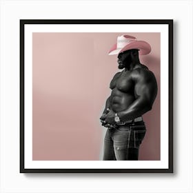 Bad Sexy Cowboy In Pink Hat 1 Art Print