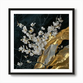 Gold And White Orchids Art Print