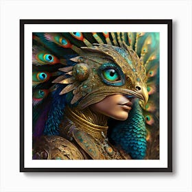 Firefly A Modern Illustration Of A Fierce Native American Warrior Peacock Iguana Hybrid Femme Fatale (15) Art Print