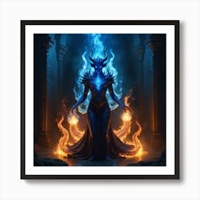 Demon in blue fire 1 Art Print