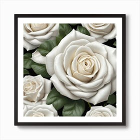 White Roses On Black Background Art Print