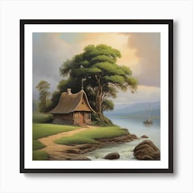 Cottage By The River Art Print