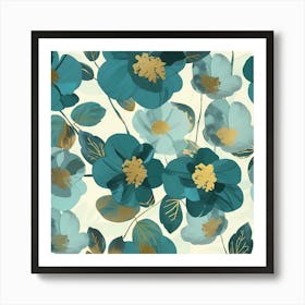 Teal Flowers Art Print