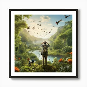 Bird Watching In The Jungle paintings art print Art Print