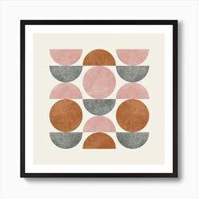 Scandinavian Pattern Half-moon Circle Abstract Minimalist - Pink Grey Brown 2 Art Print