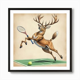 Deer Tennis 3 Art Print