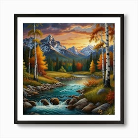 All Season Birch River Whimsical Nature Scene Canvas 0 Art Print